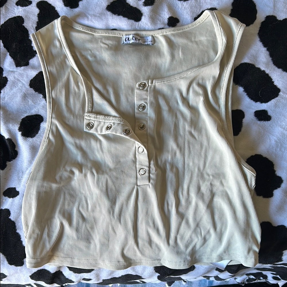 Cream Sleeveless Button-Up Top